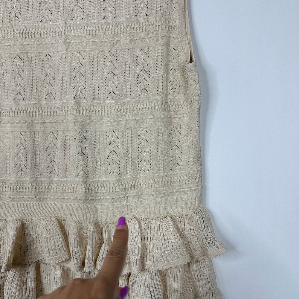 NWT Mac Duggal Sleeveless High Neck Knit Top With Ruffle Hem Oat Medium #A0181 - Picture 8 of 12